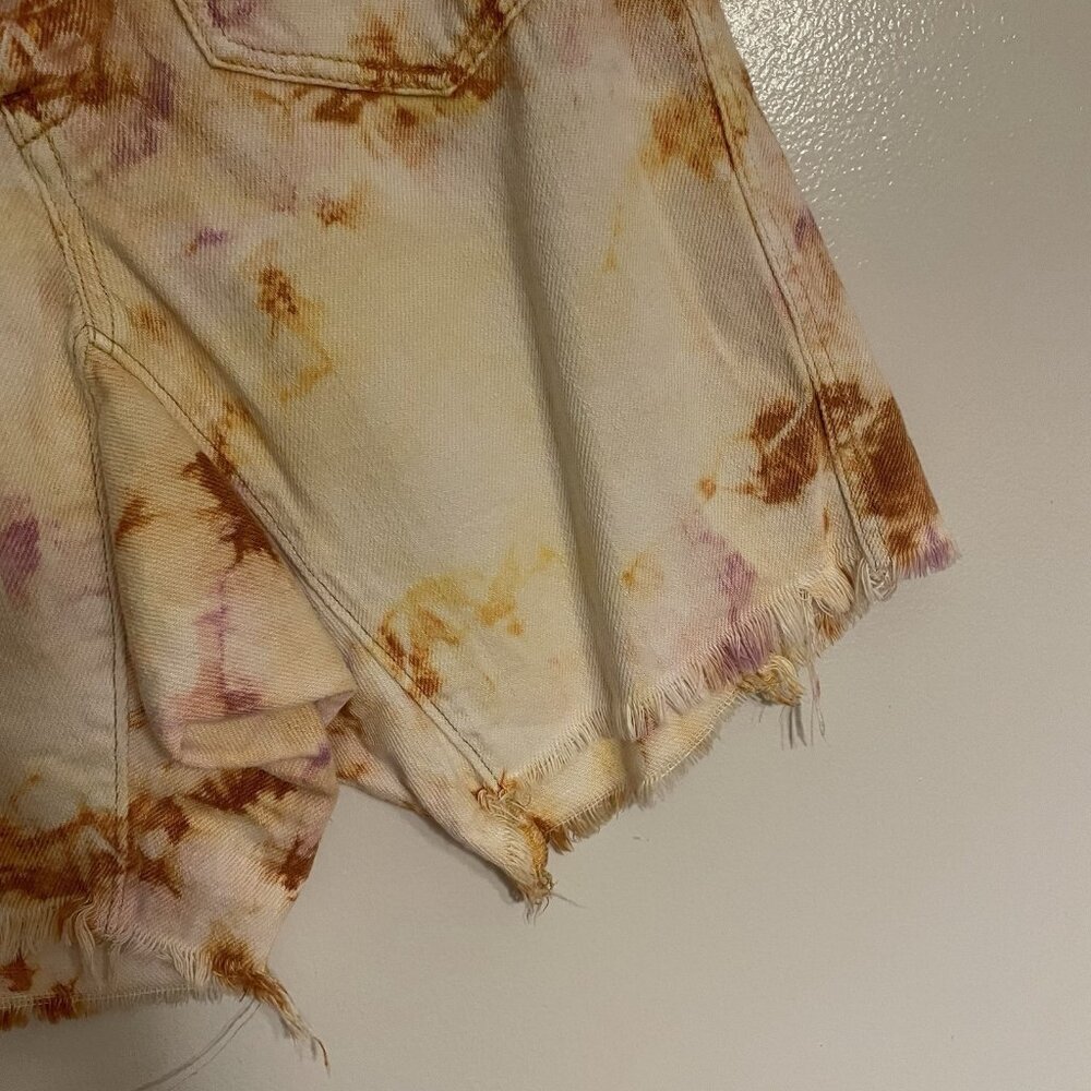 We The Free Tie-Dye Denim Bermuda Shorts - Peach & Cream - Picture 3 of 13